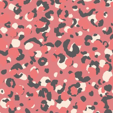 Soyut modern leopar pürüzsüz desen. Hayvanlar modaya uygun arka plan. Parmak izi, kart, kartpostal, kumaş ve tekstil için pembe dekoratif vektör çizimi. Modern stilize cilt süsü
