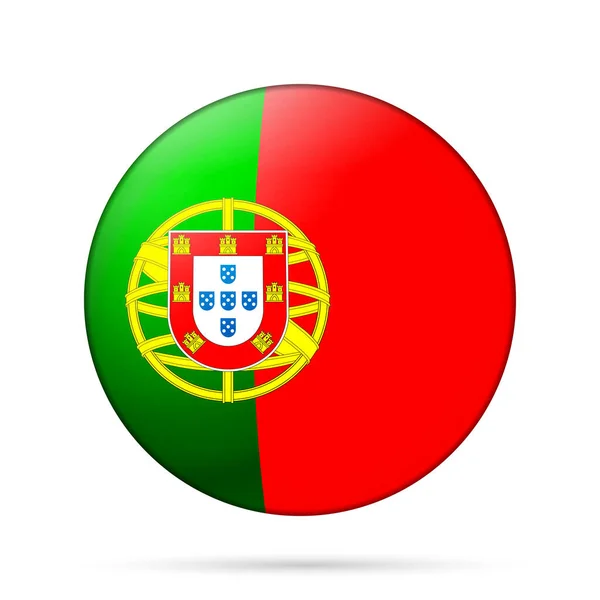 ポルトガルの国旗がついたガラスのライトボール。丸い球、テンプレートアイコン。ポルトガルの国章。光沢のある現実的なボール、白い背景に強調された3D抽象的なベクトルイラスト。大きなバブル — ストックベクタ