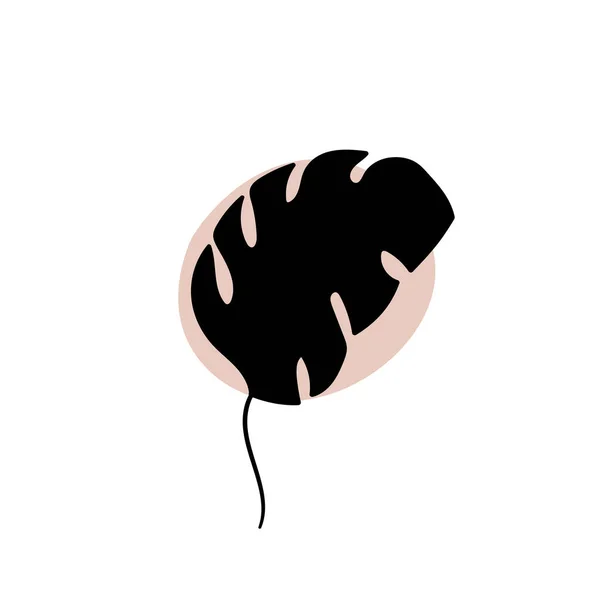 Rama con un punto redondo abstracto. Estampado artístico floral minimalista. Silueta negra aislada de una planta con gotas de pastel. Modernas formas de acuarela con hojas, manchas de tinta acrílica. Elemento vectorial — Vector de stock