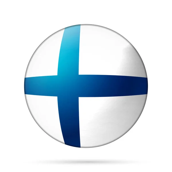 フィンランドの国旗が付いたガラスのライトボール。丸い球、テンプレートアイコン。フィンランドの国章。光沢のある現実的なボール、白い背景に強調された3D抽象的なベクトルイラスト。大きなバブル — ストックベクタ