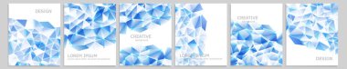 Vektör kapağı dizaynı. Not defteri, kitap broşürleri, kitap ve dergi için soyut mavi minimal üçgen şablon tasarımı. Parmak izi için planlayıcı ve günlük örtüsü