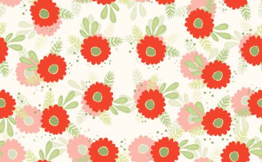 Geleneksel halk sanatları süslerine dayanan kusursuz çiçek desenleri. Işıklı arka planda renkli çiçekler. İskandinav tarzı. İsveç İskandinav tarzı. Vektör çizimi. Basit minimalist desen