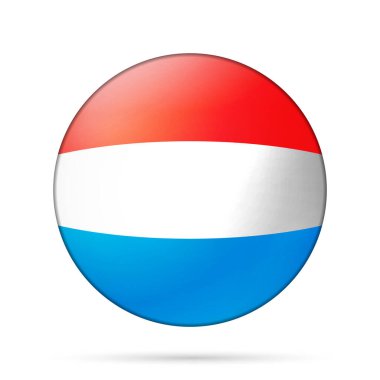 Lüksemburg bayraklı cam top. Yuvarlak küre, şablon simgesi. Lüksemburg ulusal sembolü. Parlak gerçekçi top, beyaz arkaplanda işaretlenmiş üç boyutlu soyut vektör çizimi. Büyük kabarcık