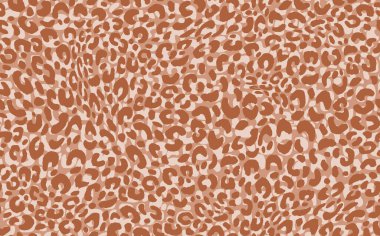 Soyut modern leopar pürüzsüz desen. Hayvanlar modaya uygun arka plan. Baskı, kart, kartpostal, kumaş, tekstil için bej ve kahverengi vektör stok çizimi. Modern stilize cilt süsü