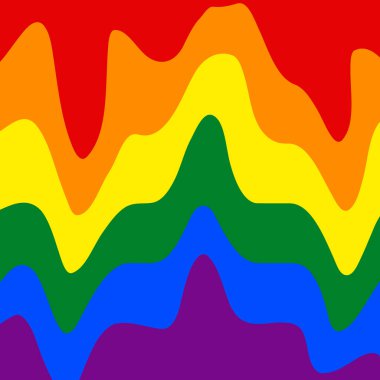 Bayrak LGBT kare simgesi, rozet veya düğme. Şablon tasarımı, vektör çizimi. Aşk kazanır. Gökkuşağı renklerinde LGBT sembolü. Eşcinsel gururu kumaş arka planı