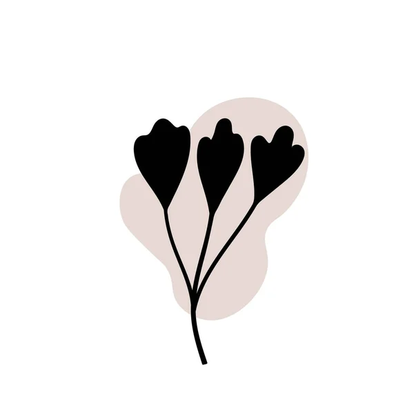 Zweig mit einem abstrakten runden Fleck. Künstlerischer minimalistischer floraler Druck. Vereinzelte schwarze Silhouette einer Pflanze mit pastellfarbenen Tropfen. Moderne Aquarellformen mit Blättern, Acryltintenklecksen. Vektorelement — Stockvektor