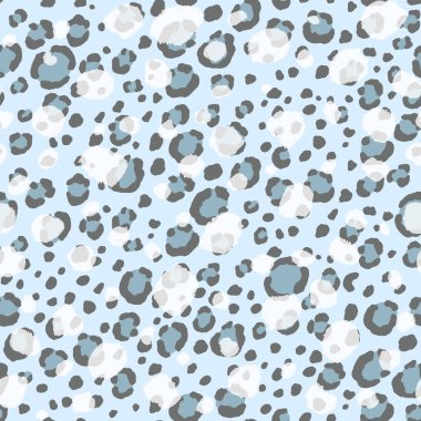 Soyut modern leopar pürüzsüz desen. Hayvanlar modaya uygun arka plan. Baskı, kart, kartpostal, kumaş ve tekstil için mavi ve siyah dekoratif vektör çizimi. Modern stilize cilt süsü