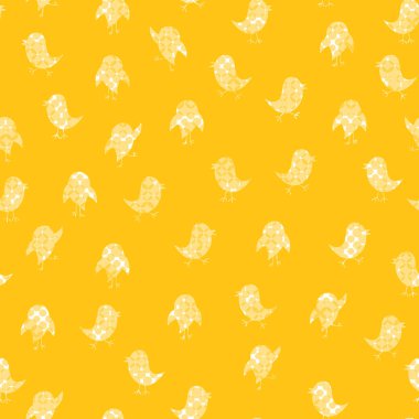 Turuncu arka planda beyaz kuşların silueti olan kusursuz moda hayvan deseni. Davetiye, poster, kart, kumaş, tekstil, kumaş tasarımı. Bebek için şirin bir tatil illüstrasyonu. Doodle tarzı.