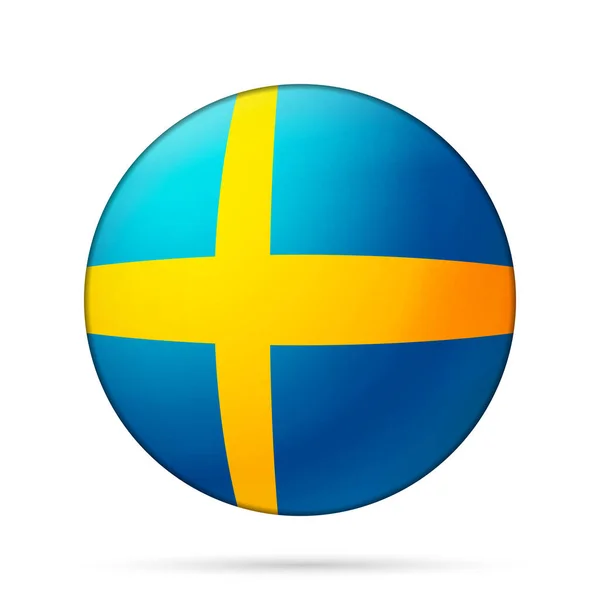 Glazen lichtbal met vlag van Zweden. Ronde bol, sjabloon icoon. Zweeds nationaal symbool. Glanzende realistische bal, 3D abstracte vector illustratie gemarkeerd op een witte achtergrond. Grote bubbel — Stockvector