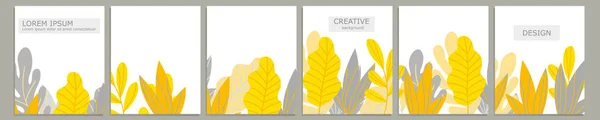 Set von Vektor-Cover-Notebook-Design. Abstraktes Blumenmuster mit gelben Blättern auf weißem Hintergrund für Notizbücher, Werbebroschüren, Bücher, Magazine. Planer und Tagebucheinband für den Druck — Stockvektor