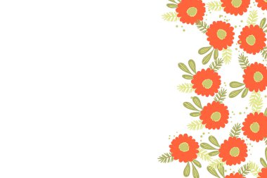 Beyaz arka plandaki geleneksel halk sanatları süslerine dayanan çiçek çerçevesi. Pembe çiçeklerle süslü bir sınır. Duvar kağıtları, posterler ve kart için vektör hisse senedi çizimi. İskandinav tarzı. Boşluğu kopyala