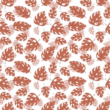 El çizimi, egzotik canavar yaprakları olan çiçek gibi pürüzsüz. Tatlı yaz geçmişi. Tropik kahverengi dallar. Modern çiçek kompozisyonları. Duvar kağıdı, kumaş ve tekstil için moda vektör illüstrasyonu