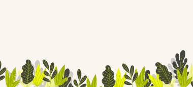 Renkli egzotik yapraklı çiçek web afişi. Doğa konsepti tasarımı. Yaz dallı modern çiçek kompozisyonları. Ekoloji, natura, çevre teması üzerine vektör illüstrasyonu