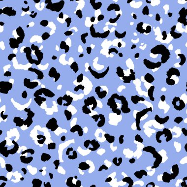 Soyut modern leopar pürüzsüz desen. Hayvanlar modaya uygun arka plan. Baskı, kart, kartpostal, kumaş ve tekstil için mavi ve siyah dekoratif vektör çizimi. Modern stilize cilt süsü