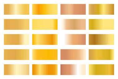 Parlak altın hologramlı metalik gradyan koleksiyonu. Holografik folyo dokusu, altın gül ve altın oyma. Çerçeve, kurdele, sınır, diğer tasarım için vektör ayarlandı