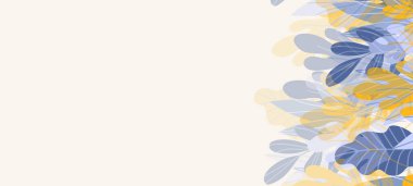 Renkli egzotik yapraklı çiçek web afişi. Doğa konsepti tasarımı. Yaz dallı modern çiçek kompozisyonları. Ekoloji, natura, çevre teması üzerine vektör illüstrasyonu