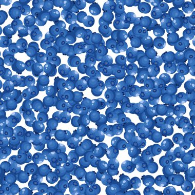 Beyaz arka planda yaban mersinli, pürüzsüz desen. Doğal taze olgun yaban mersini. Arkaplan, ambalaj, tekstil, kumaş ve çeşitli diğer tasarımlar için vektör illüstrasyonu