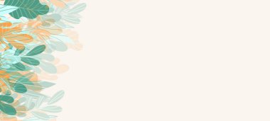 Renkli egzotik yapraklı çiçek web afişi. Doğa konsepti tasarımı. Yaz dallı modern çiçek kompozisyonları. Ekoloji, natura, çevre teması üzerine vektör illüstrasyonu