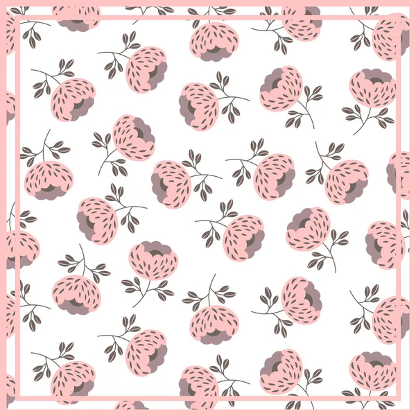 Print for kerchief, bandana, scarf, handkerchief, shawl, neck scarf. Squared pattern with ornament for fabric, textile, silk products. Paisley vector with flowers in nordic style.Floral folk tracery — Stock Vector