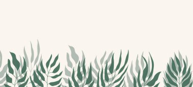 Yeşil egzotik yapraklı çiçek web afişi. Doğa konsepti tasarımı. Yaz dallı modern çiçek kompozisyonları. Ekoloji, natura, çevre teması üzerine vektör illüstrasyonu