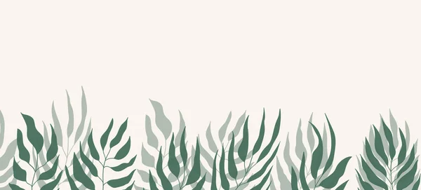 Banner web floreale con foglie esotiche verdi disegnate. Design concettuale della natura. Composizioni floreali moderne con rami estivi. Illustrazione vettoriale sul tema dell'ecologia, natura, ambiente — Vettoriale Stock