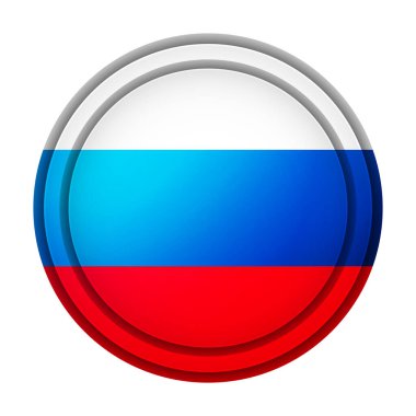 Rusya bayraklı cam top. Yuvarlak küre, şablon simgesi. Rus ulusal sembolü. Parlak gerçekçi top, beyaz arkaplanda işaretlenmiş üç boyutlu soyut vektör çizimi. Büyük kabarcık