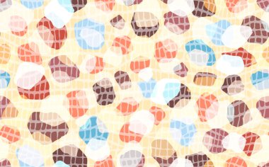 Soyut modern leopar pürüzsüz desen. Hayvanlar modaya uygun arka plan. Baskı, kart, kartpostal, kumaş, tekstil için bej ve gökkuşağı dekoratif vektör stoku çizimi. Modern stilize cilt süsü