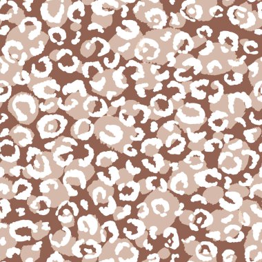 Soyut modern leopar pürüzsüz desen. Hayvanlar modaya uygun arka plan. Baskı, kart, kartpostal, kumaş ve tekstil için kahverengi ve beyaz vektör stok çizimi. Modern stilize cilt süsü