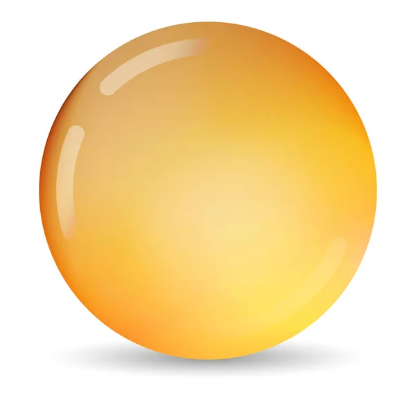 Bola de cristal naranja o perla preciosa. Bola realista brillante, ilustración vectorial abstracta 3D resaltada sobre un fondo blanco. Burbuja de metal grande con sombra — Vector de stock