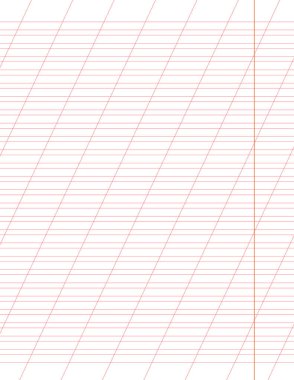 Grafik kağıdı. Renkli, köşegen çizgileri olan yazdırılabilir şebeke kağıdı. Okul için geometrik şablon, eğik defter. Gerçekçi çizgili boş kağıt boyutunda mektup. Kaligrafi için alıştırma sayfası