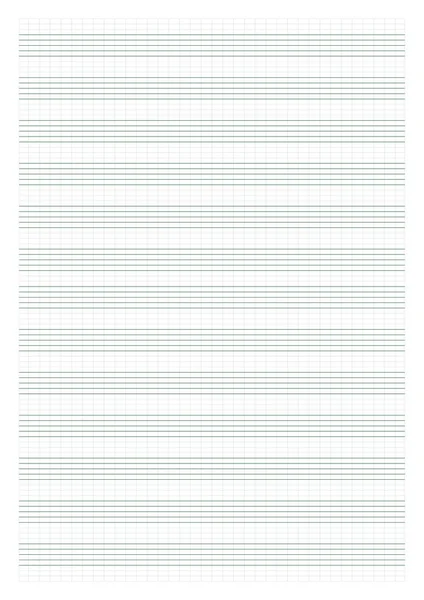 Grafiekpapier. Afdrukbaar rasterpapier met staaf op een witte ondergrond. Een blanco muziekblad met notenbalk. Geometrische patroon voor compositie, onderwijs, school. Realistisch gevoerd papier blanco formaat A4 — Stockvector