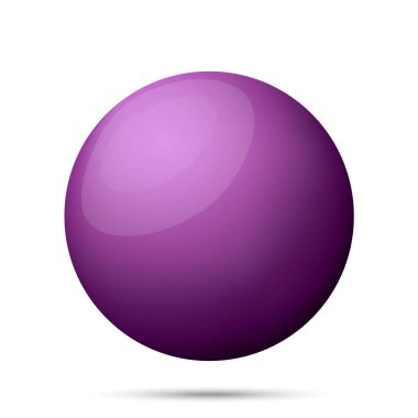 Cam mor top ya da değerli inci. Parlak gerçekçi top, beyaz arkaplanda işaretlenmiş üç boyutlu soyut vektör çizimi. Gölgeli büyük metal baloncuk