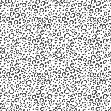 Soyut modern leopar pürüzsüz desen. Hayvanlar modaya uygun arka plan. Parmak izi, kart, kartpostal, kumaş ve tekstil için siyah beyaz vektör çizimi. Modern stilize cilt süsü
