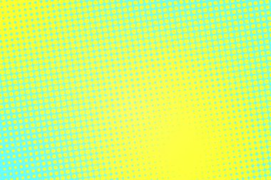 Pop Art Colory çizgi roman kapağı. Puantiyeli mavi ve sarı arkaplan. Çizgi film komik noktalı retro desen. Vektör yarım ton çizimi. Poster, kart, el ilanı için şablon tasarımı