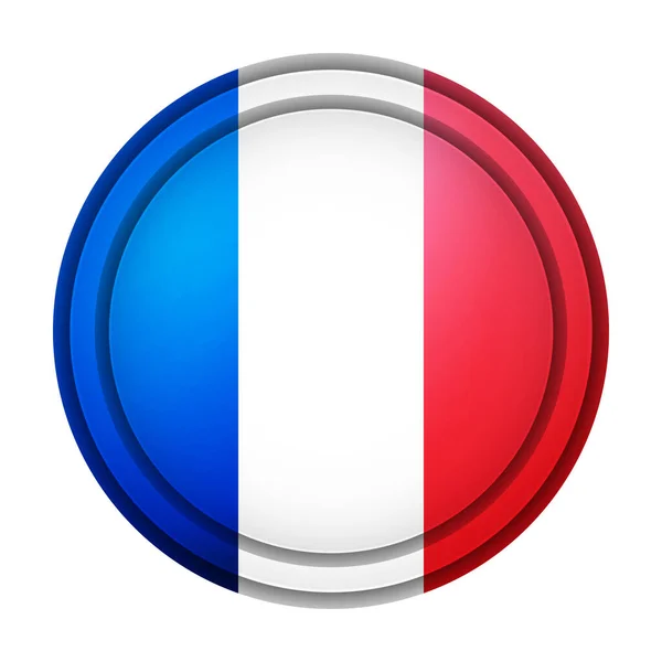 Boule lumineuse en verre avec drapeau de France. Sphère ronde, icône modèle. Le symbole national français. Boule réaliste brillante, illustration vectorielle abstraite 3D surlignée sur fond blanc. Grande bulle — Image vectorielle