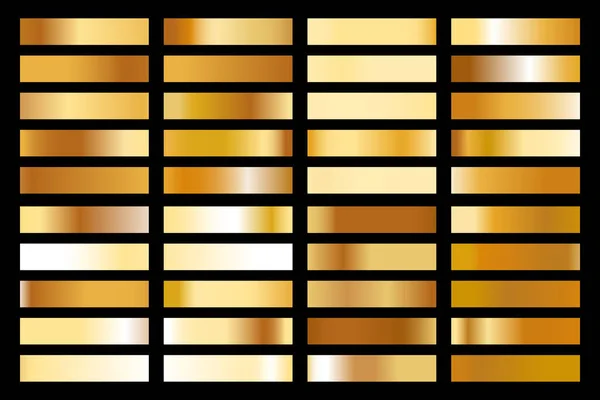 Colección de gradientes metálicos con holograma dorado brillante. Textura de lámina olográfica, rosa dorada, marrón y gradación dorada. Conjunto de vectores para marco, cinta, borde, otro diseño — Vector de stock