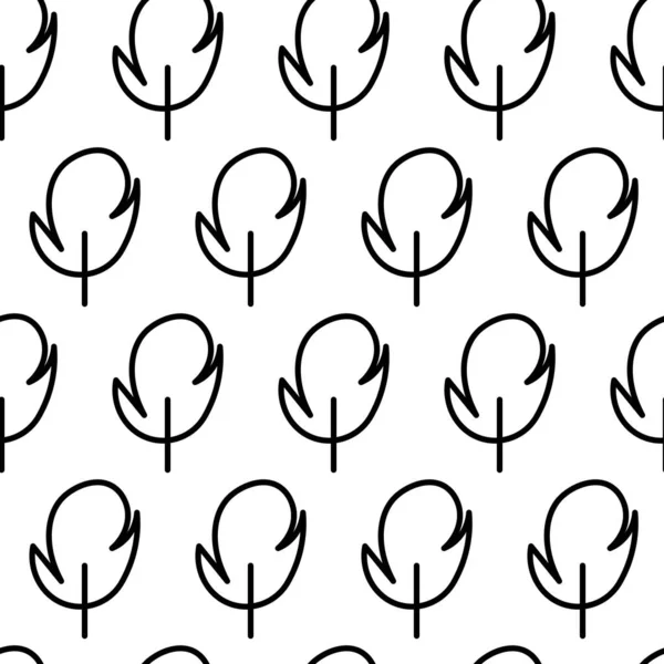 Fekete-fehér zökkenőmentes minta fa ikon. Vektor fák szimbólum jel. Növények, tájtervezés nyomtatáshoz, kártya, képeslap, szövet, textil. Üzleti ötlet koncepciója — Stock Vector