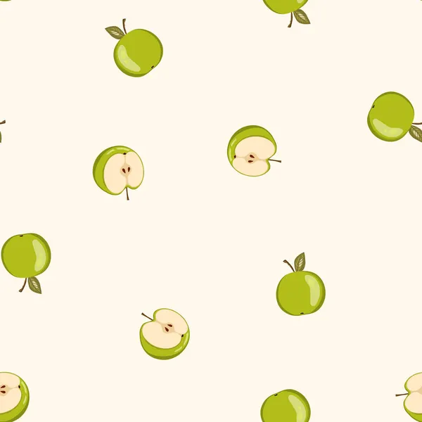 Patrón sin costuras con manzana sobre fondo blanco. Natural deliciosa fruta fresca sabrosa. Ilustración vectorial para impresión, tela, textil, pancarta, otro diseño. Manzanas estilizadas con hojas. Concepto alimenticio — Vector de stock