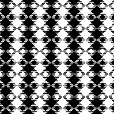 Siyah ve beyaz İskoçya tekstil deseni. Kumaş dokusu tartan ekoseli. Kumaş, kart ve kumaş için soyut geometrik arkaplan. Tek renkli grafik tasarımı. Modern kare süs