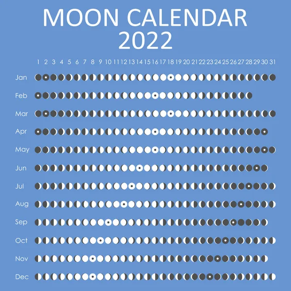 Calendrier lunaire 2022. Conception de calendrier astrologique. planificateur. Place pour autocollants. Modélisation du planificateur du cycle du mois. Symboles isolés en noir et blanc sur fond de couleur — Image vectorielle