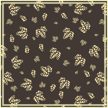 Mendil, bandana, eşarp, mendil, şal, boyun atkısı için parmak izi. Kumaş, tekstil ve ipek ürünleri için süslemeli kare desen. Soyut yaprakları olan desenli bir vektör. Çiçekçilik