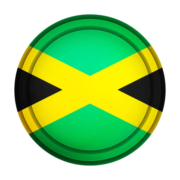 Bola de luz de vidro com bandeira da Jamaica. Esfera redonda, ícone de modelo. Símbolo nacional jamaicano. Bola realista brilhante, ilustração vetorial abstrata 3D destacada em um fundo branco. Grande bolha — Vetor de Stock