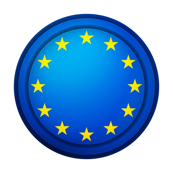 Bola ligera de vidrio con bandera de la Unión Europea. Esfera redonda, icono de plantilla. Símbolo nacional de la UE Bola realista brillante, ilustración vectorial abstracta 3D resaltada sobre un fondo blanco. Burbuja grande — Vector de stock