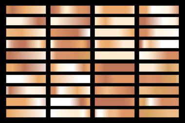 Parlak altın hologramlı metalik gradyan koleksiyonu. Holografik folyo dokusu, altın gül, kahverengi ve altın oyma. Çerçeve, kurdele, sınır, diğer tasarım için vektör ayarlandı