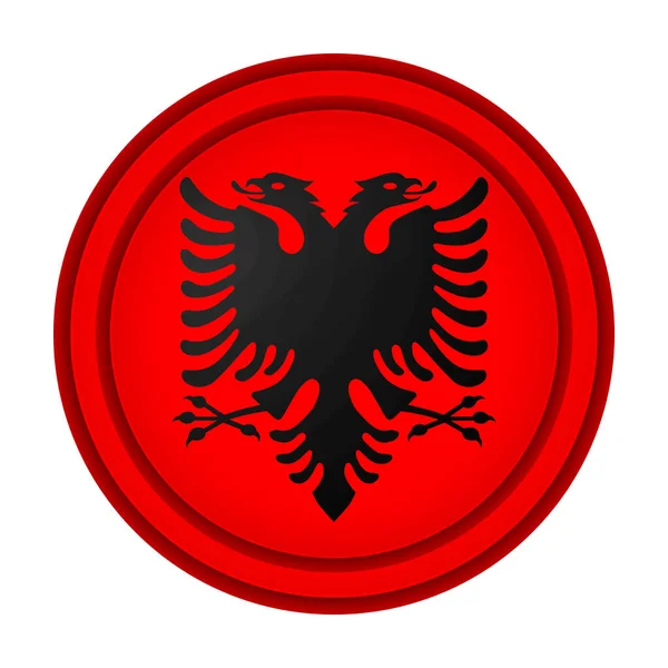 Glazen lichtbal met vlag van Albanië. Ronde bol, sjabloon icoon. Albanees nationaal symbool. Glanzende realistische bal, 3D abstracte vector illustratie gemarkeerd op een witte achtergrond. Grote bubbel — Stockvector