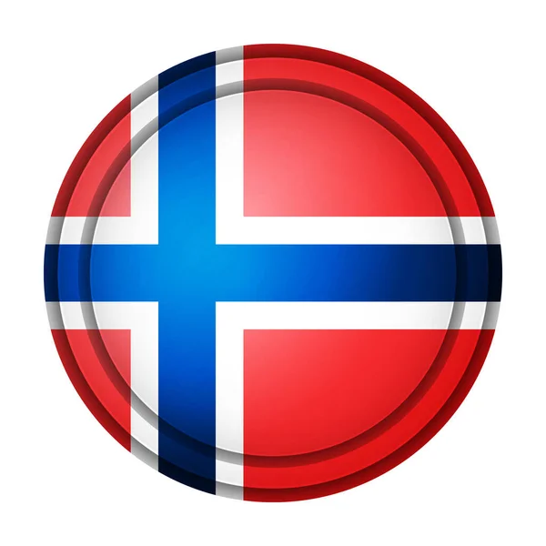 Glazen lichtbal met vlag van Noorwegen. Ronde bol, sjabloon icoon. Noors nationaal symbool. Glanzende realistische bal, 3D abstracte vector illustratie gemarkeerd op een witte achtergrond. Grote bubbel — Stockvector