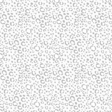 Soyut modern leopar pürüzsüz desen. Hayvanlar modaya uygun arka plan. Parmak izi, kart, kartpostal, kumaş ve tekstil için gri ve beyaz dekoratif vektör çizimi. Modern stilize cilt süsü