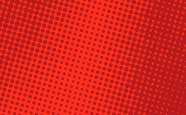 Pop Art yaratıcı konsept renkli çizgi roman dergisi kapağı. Puantiyeli kırmızı arka plan. Çizgi film yarım ton retro modeli. Poster, kart, pankart, boş baloncuk için soyut noktalı tasarım