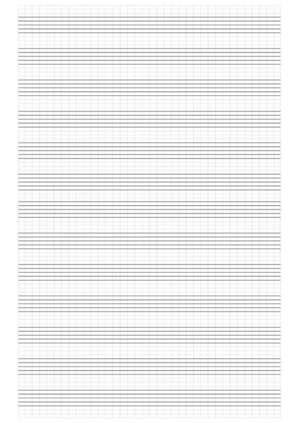グラフ用紙だ。白い背景に台付きの印刷可能なグリッドペーパー。譜表付きの空白の楽譜です。組成、教育、学校の幾何学的なパターン。現実的な裏地の紙のブランクサイズA4 — ストックベクタ