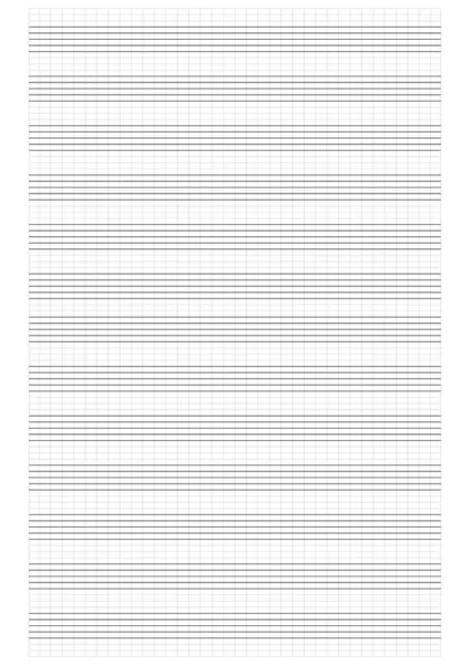 Papel gráfico. Papel de rejilla imprimible con pentagrama sobre fondo blanco. Un papel de hoja de música en blanco con personal. Patrón geométrico para composición, educación, escuela. Realista papel forrado tamaño en blanco A4 — Vector de stock